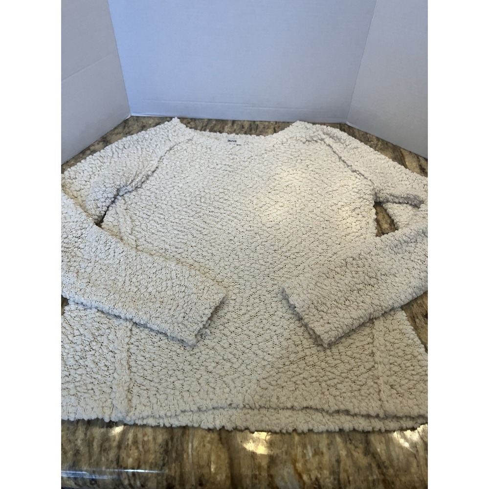 Iknit Y2K Sweater Womens Size M Oatmeal Round Neck Soft Popcorn  Knit Preppy